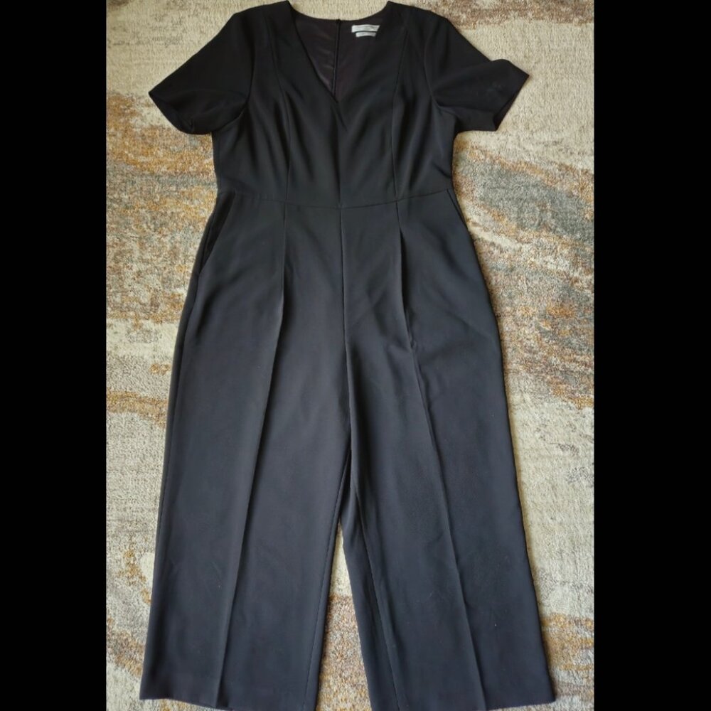Simons Contemporaine womens size XL black stretch jumpsuit wide leg rear zip
